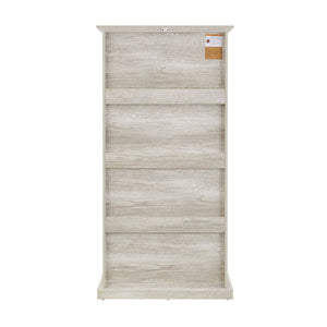 English Elm Glass 4-Tier Display Cabinet with Tempered Glass Doors, Flip-Up Access, Aluminum Frame, Elegant Chic Storage for Collectibles and Books Antique White W2275P206602