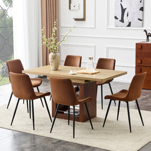 English Elm Scalable Extendable Dining Set Six Ergonomic Tech Fabric Chairs Walnut Wood Base W1151S04688