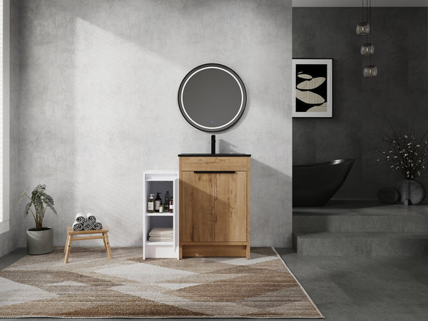 English Elm 36 Inch Freestanding Bathroom Vanity With Black Ceramic Sink & Soft-Close Doors For Modern Spaces W999S00308