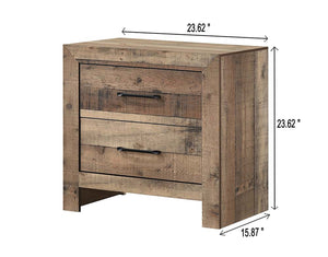 English Elm 1pc Rustic Farmhouse Two Drawer Nightstand Faux Reclaimed Wood Grain Bedroom Storage B2741P484436