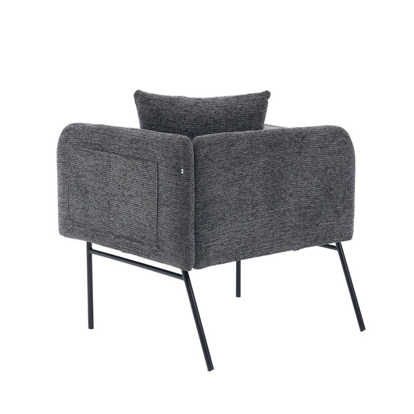 English Elm Leisure Linen Accent Chair with Built-in Side Table Pockets and Lumbar Pillow Modern Dark Gray W395P453309