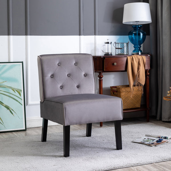 English Elm Reese 53" Armless Button Tufted Accent Chair Set of 2 with Velvet Upholstery, Curved Back Comfort Grey B2735P271024