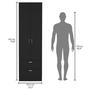 English Elm Vico 76" High Armoire Wardrobe Closet with 2 Drawers, Hanging Rod & Shelves - Black Engineered Wood Storage Organizer B070P188837