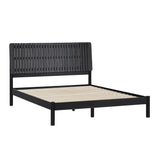 Slatted Headboard Mid-Century Modern Solid Wood Queen Bed Black CALB5CBL Walker Edison