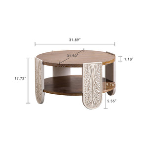 English Elm Carved Solid Wood Coffee Table with Intricate Palace Carvings, Dual-Layer Storage, Retro Charm W3158P297426