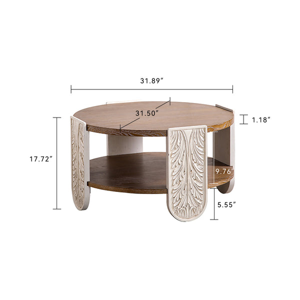 English Elm Carved Solid Wood Coffee Table with Intricate Palace Carvings, Dual-Layer Storage, Retro Charm W3158P297426