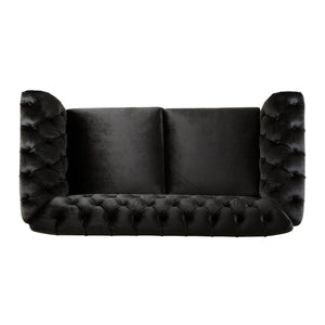 English Elm Christopher Knight Home® - VIVALUX Chesterfield Velvet Loveseat Sofa with Rolled Arms Tufted Buttons Plush 2-Seater Comfort 59.4" Black N762P178705B