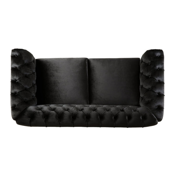 English Elm Christopher Knight Home® - VIVALUX Chesterfield Velvet Loveseat Sofa with Rolled Arms Tufted Buttons Plush 2-Seater Comfort 59.4" Black N762P178705B