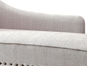 English Elm Modern Upholstered Chaise with Nailhead Trim and Curved Arm, Linen-Like Fabric, Dark Cherry Frame Beige 61 L x 26 W x 24 H B2741P305689