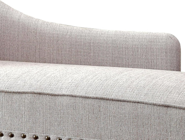 English Elm Modern Upholstered Chaise with Nailhead Trim and Curved Arm, Linen-Like Fabric, Dark Cherry Frame Beige 61 L x 26 W x 24 H B2741P305689