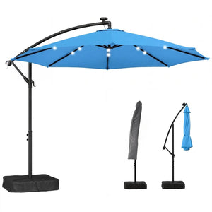 English Elm Garden Cantilever Patio Umbrella with Solar Led Lights and Upf30 Polyester Canopy Lake Blue T3971P481988
