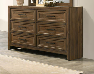English Elm 1pc Geometric Six Drawer Wooden Dresser Brown Finish Bedroom Storage Modern Style B2741P498438