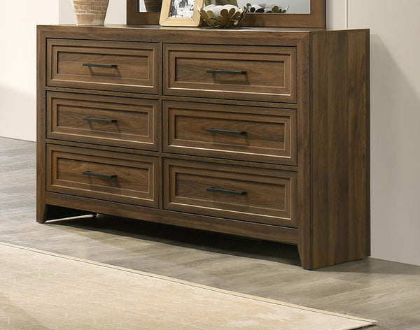 English Elm 1pc Geometric Six Drawer Wooden Dresser Brown Finish Bedroom Storage Modern Style B2741P498438