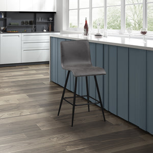 JLA Home INK+IVY - Faux Grey Leather Swivel Counter Stool with Matte Black Base, Padded Contour Seat & 360° Rotation II104-0481