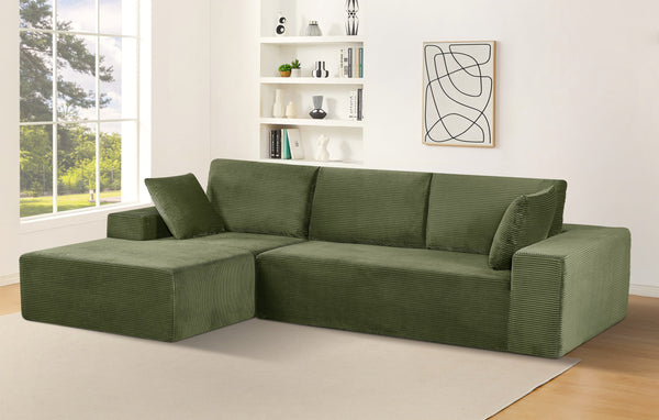 English Elm Cozyform Convertible Sectional Sofa In Dark Green Corduroy, No Assembly, Versatile Comfort & Style B2735P359709