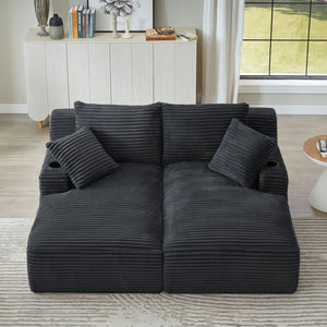 English Elm Compressible Corduroy Sleeper Loveseat with Cupholders Ready in 72 Hours No Assembly Dark Grey W2339P411866