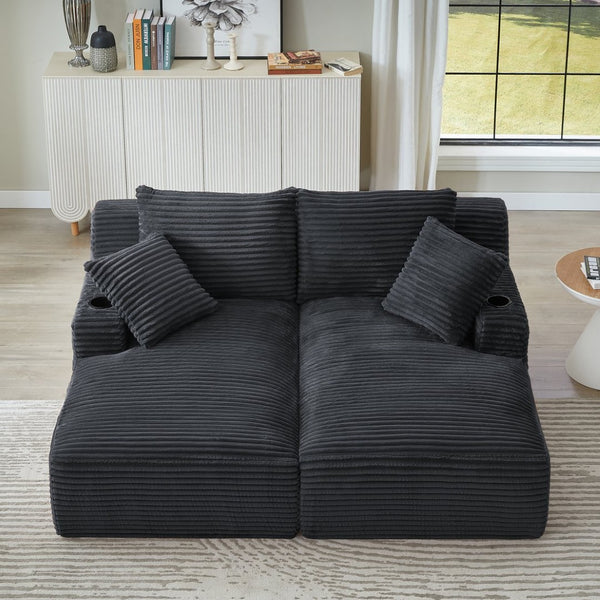 English Elm Compressible Corduroy Sleeper Loveseat with Cupholders Ready in 72 Hours No Assembly Dark Grey W2339P411866
