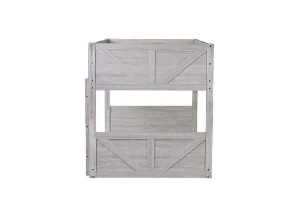 English Elm Twin Twin over Twin Floor Bunk Bed with Rustic Panel Headboards, Solid Rubberwood Frame, Space-Saving Design Antique White W504P263832