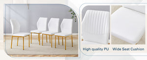 English Elm Luxury White Pu Dining Chair Set Of 4 - Modern High Resilience Seating With Gold Metal Legs & Style W1151P282689