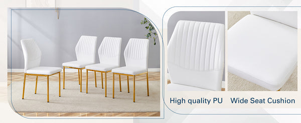 English Elm Luxury White Pu Dining Chair Set Of 4 - Modern High Resilience Seating With Gold Metal Legs & Style W1151P282689