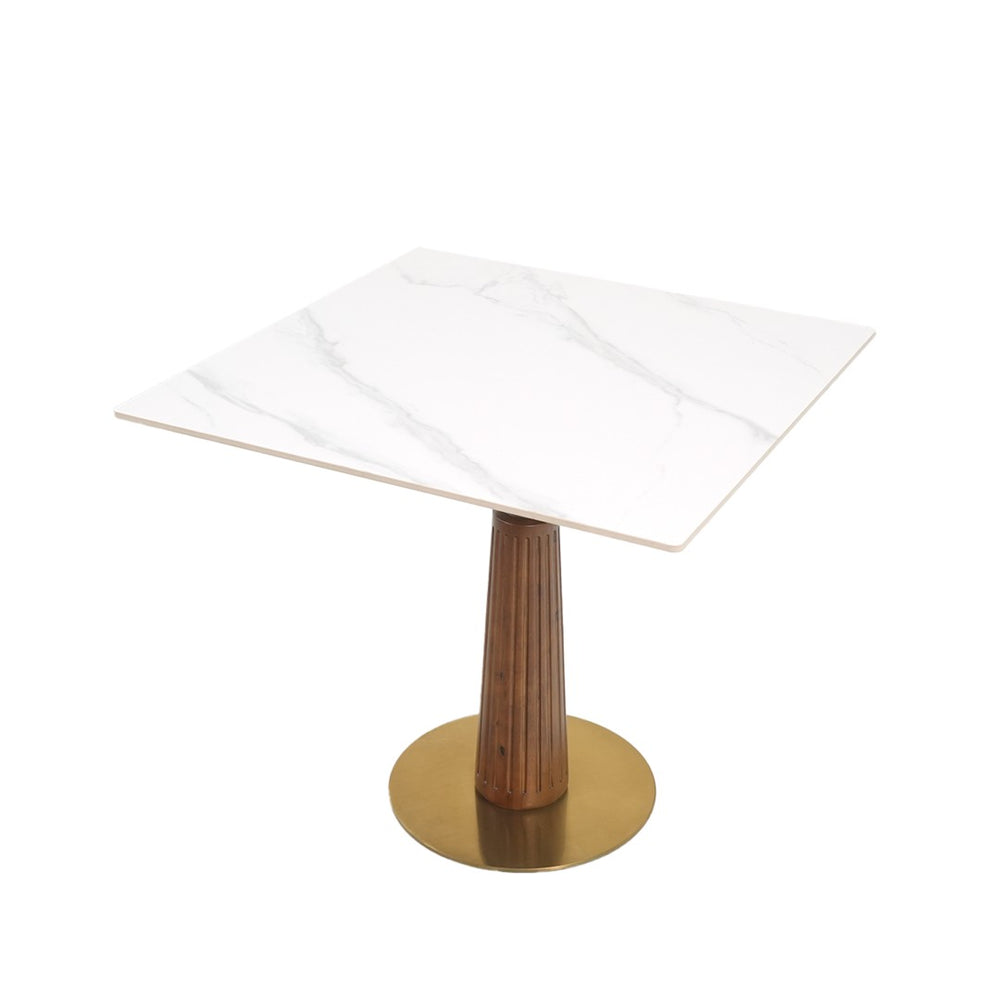 English Elm Modern Square Dining Table - 33.5" Sintered Stone With Wooden Legs & Gold Base For Small Spaces P2 W1535S00576-GIGA