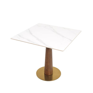English Elm Modern Square Dining Table - 33.5" Sintered Stone With Wooden Legs & Gold Base For Small Spaces P2 W1535S00576-GIGA