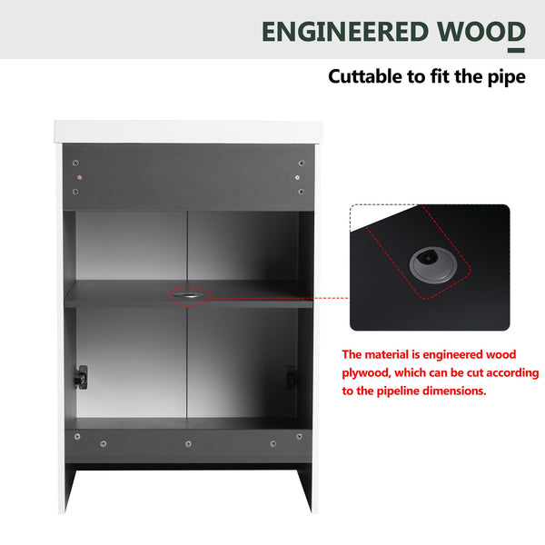 English Elm 24" Freestanding Bathroom Vanity with Resin Integrated Sink, Soft-Close Doors, Adjustable Shelf, Durable Plywood Finish White W999S00269