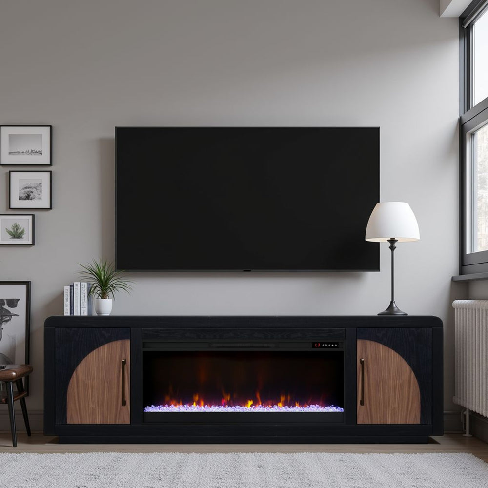 English Elm Eclipse Vintage-Style 82" Fireplace Tv Stand For 90" Tvs, Clove & Walnut, Cozy Heat & Storage Solution B108P345182