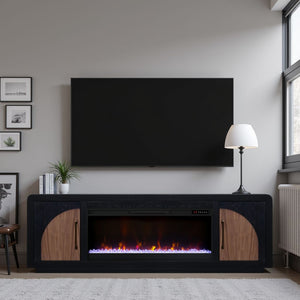 English Elm Eclipse Vintage-Style 82" Fireplace Tv Stand For 90" Tvs, Clove & Walnut, Cozy Heat & Storage Solution B108P345182