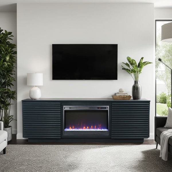 English Elm 73 Inch Fireplace TV Stand for TVs up to 85" Black Finish — Poplar & Okume Veneer Console w/ Fireplace, Storage, Remote Control, Cable Management (Fits 400 sq ft) B108P255362