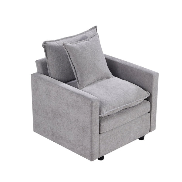 English Elm Chenille Solid Wood Frame Deep Seat Single Armchair with High-Density Foam Cushions & Toss Pillow Gray W1036P187127