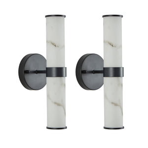 English Elm Resin Imitation Marble Texture Wall Light Set of 2 with Sleek Iron Frame, Minimalist Ambient Sconces for Hallways Bedrooms Bathrooms Black W1340P189549
