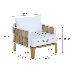 English Elm Vine 4-Piece Conversation Set Cream — Waterproof Aluminum & UV-Resistant Cushions, Marble Table Elegance B365S00106
