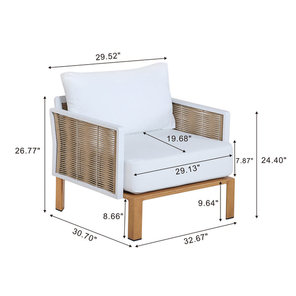 English Elm Vine 4-Piece Conversation Set Cream — Waterproof Aluminum & UV-Resistant Cushions, Marble Table Elegance B365S00106