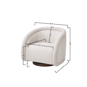 English Elm Sabbo Bouclé Swivel Accent Chair Walnut Wood Base Cozy Reading Nook Seating Beige,Walnut N767P388923B