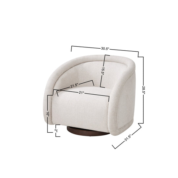 English Elm Sabbo Bouclé Swivel Accent Chair Walnut Wood Base Cozy Reading Nook Seating Beige,Walnut N767P388923B