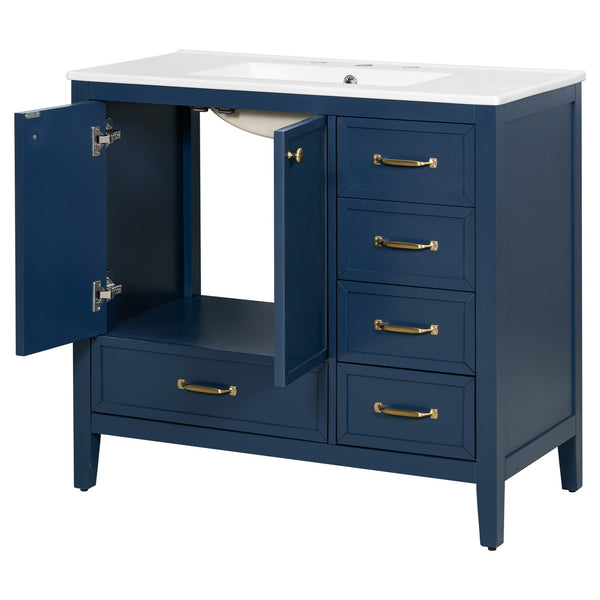 English Elm Christopher Knight Home® - 36" Vintage-inspired Bathroom Vanity with Ceramic Sink, Solid Wood Frame, Soft-Close Drawers, Spacious Storage Blue N759P293646C