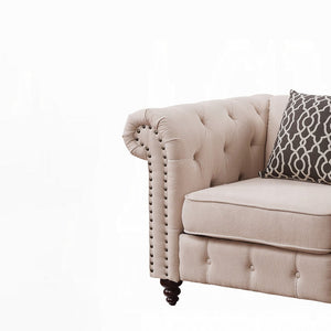 English Elm Beige Tufted Accent Chair with Pillow alternative: Beige Tufted Accent Chair with Pillow is not allowed. Need new title. B062P209144