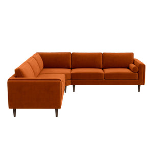 English Elm Ashcroft Furniture - Amber Mid-Century Burnt Orange Velvet Corner Sectional Sofa with Tapered Walnut Legs, Removable Cushions B183S00074