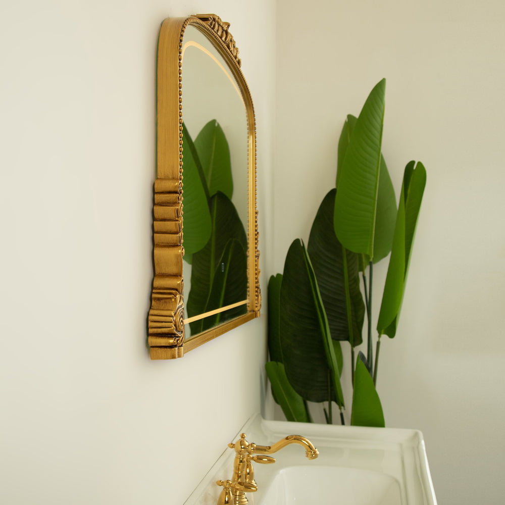 English Elm 35'' Velora Mirror - Retro Irregular PU Decorative LED Vanity Mirror with Touch 3-Color Lighting, Elegant W2615P346497