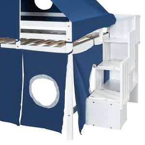 English Elm Full Size Castle Loft Bed with Tent Canopy and Tower for Kids Playroom LT000569AAC-1