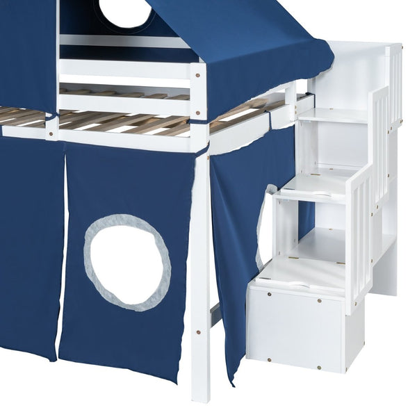 English Elm Full Size Castle Loft Bed with Tent Canopy and Tower for Kids Playroom LT000569AAC-1