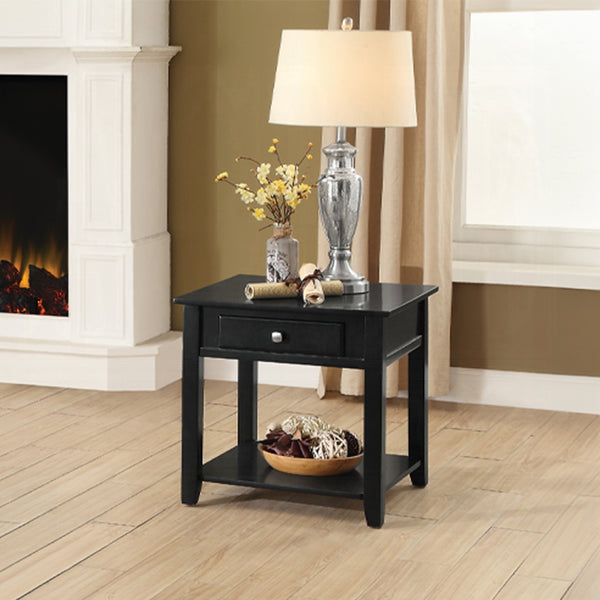 English Elm Black Rustic End Table with Bottom Shelf, 22" Square Wood Top, Sturdy Legs, Open Storage & Display B062P209100