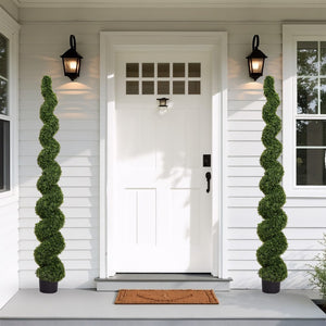 English Elm 7ft Spiral Faux Boxwood Topiary Sculpted Artificial Tree for Patio Porch Entryway W2945P279014