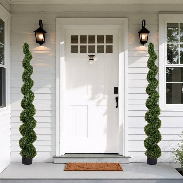 English Elm 7ft Spiral Faux Boxwood Topiary Sculpted Artificial Tree for Patio Porch Entryway W2945P279014