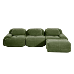 English Elm L-shaped Modular Corduroy Sectional Sofa Ergonomic Low Profile Living Room Seating Olive Green W714S01258