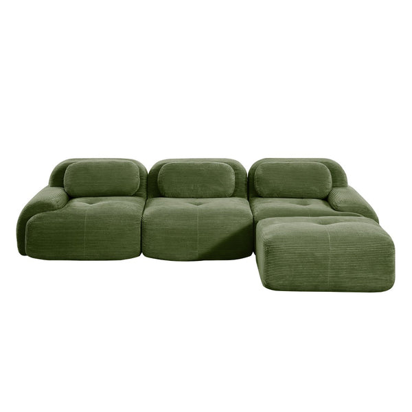English Elm L-shaped Modular Corduroy Sectional Sofa Ergonomic Low Profile Living Room Seating Olive Green W714S01258
