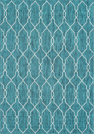 Unique Loom Outdoor Trellis Links Trellis Machine Made Trellis Rug Teal, Ivory 7' 1" x 10' 0"