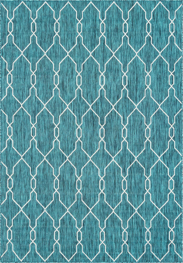 Unique Loom Outdoor Trellis Links Trellis Machine Made Trellis Rug Teal, Ivory 7' 1" x 10' 0"