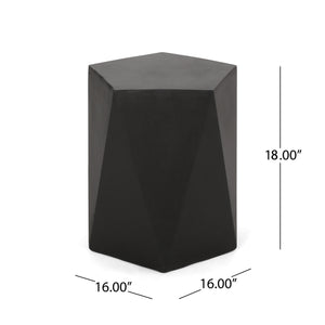 English Elm Christopher Knight Home® - APOLLO geometric concrete side table with gem-cut pentagon base, durable modern outdoor accent piece Black 67525.00BLK